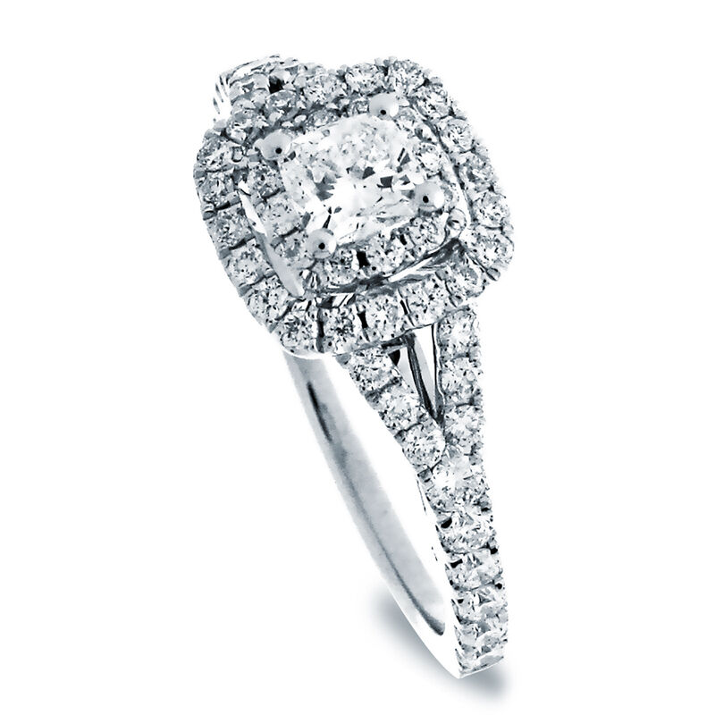 Celine. Cushion-Cut Diamond Double Halo Engagement Ring in 14k White Gold image number null
