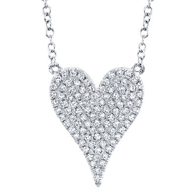 Shy Creation 0.21 ctw Pave Diamond Heart Necklace in 14k White Gold