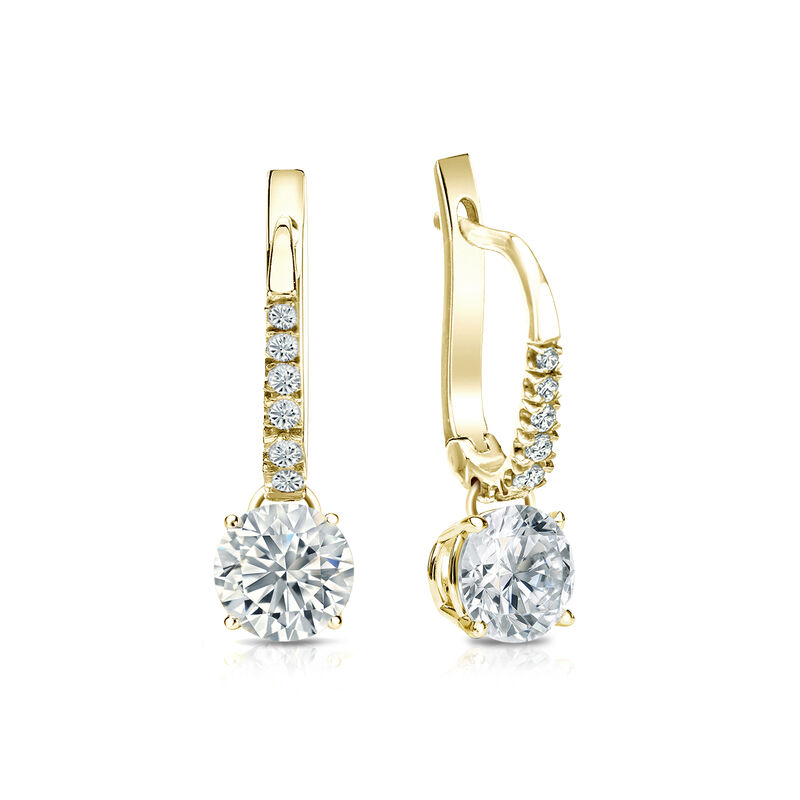 Diamond 1ctw. 4-Prong Round Drop Earrings in 18k Yellow Gold SI2 Clarity image number null