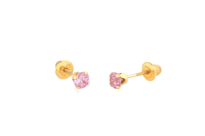 Pink Cubic Zirconia Infant Stud Earrings in 14k Yellow Gold image number null