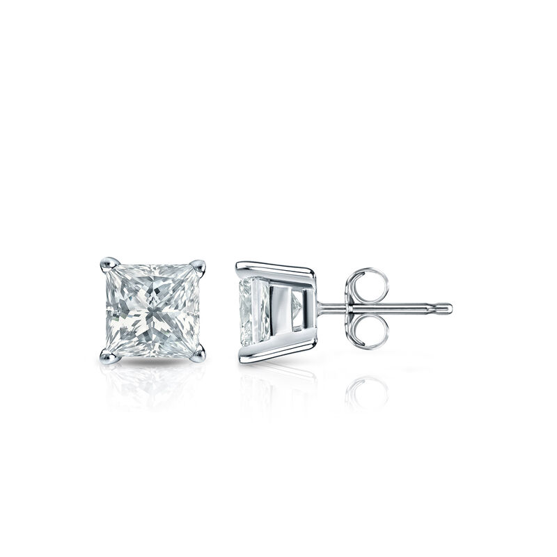 Princess-Cut Lab Grown 1ctw. EF SI Diamond Stud Earrings in 14k White Gold image number null