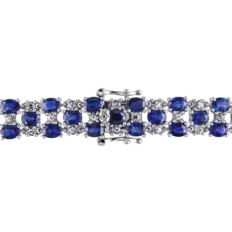 Oval Blue Sapphire & White Sapphire Bracelet in 14k White Gold image number null