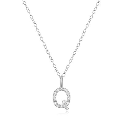 Lab Grown Diamond Letter Q Initial Pendant Necklace in Sterling Silver