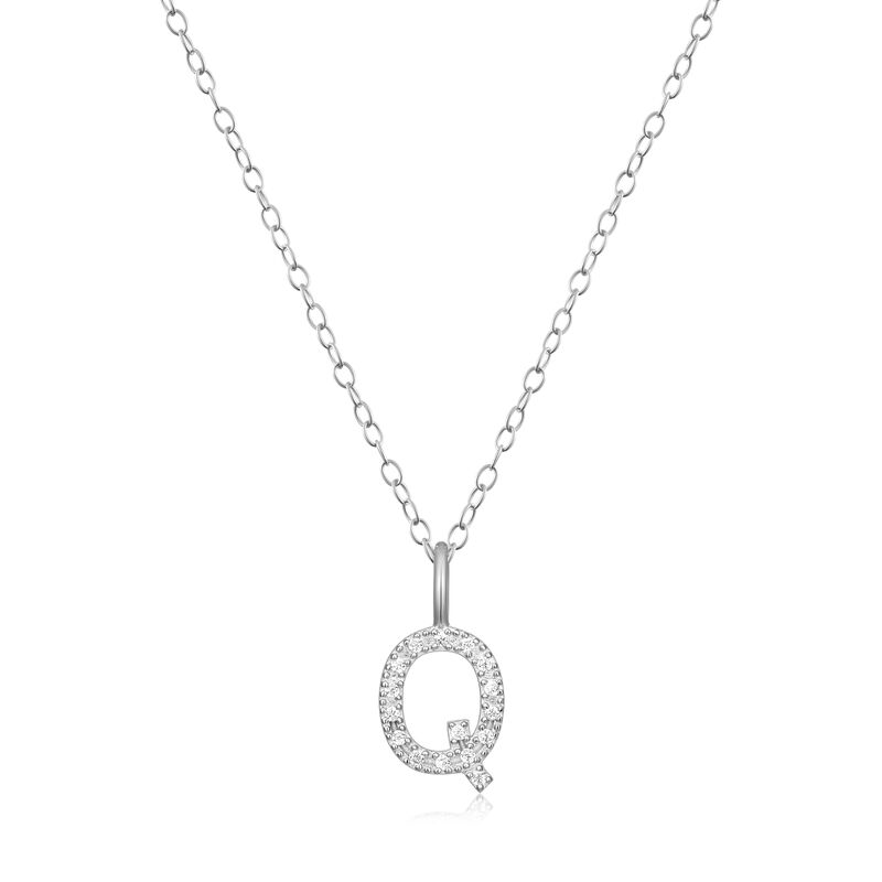 Lab Grown Diamond Letter Q Initial Pendant Necklace in Sterling Silver image number null
