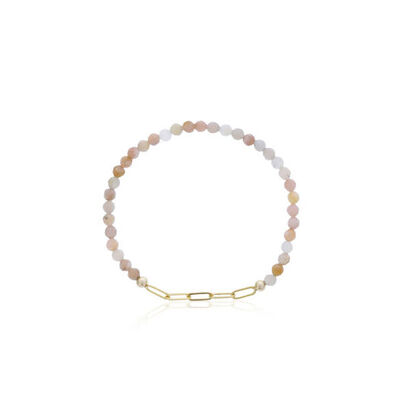 Faceted Peach Beads Moonstone With Gold Filled Paperclip Chain Bracelet