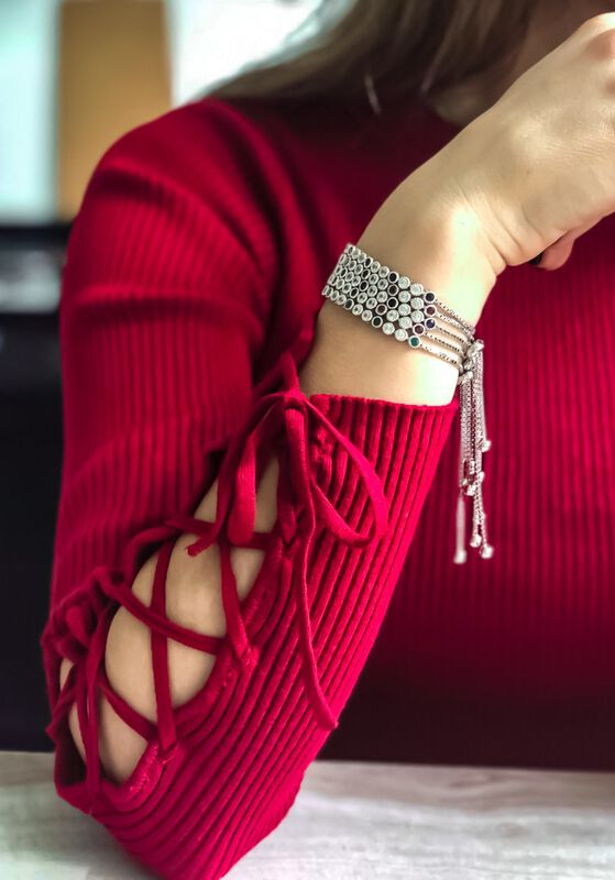 Ruby & White Zircon Bolo Bracelet in Sterling Silver image number null
