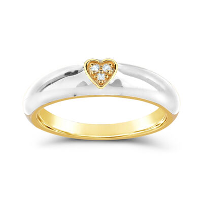 Created White Sapphire & White Enamel Ring in Yellow Gold Plated Sterling Silver