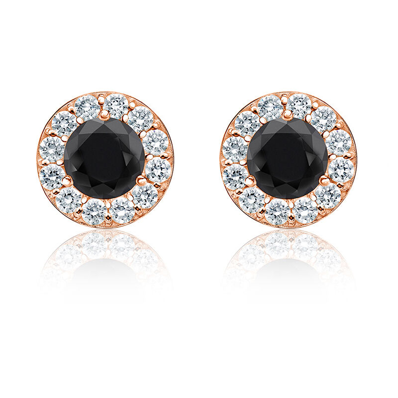 Black Diamond 1 1/2ct. t.w. Halo Stud Earrings in 14k Rose Gold image number null
