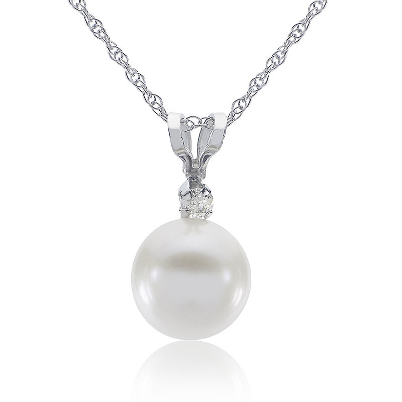 Freshwater Pearl & Diamond Pendant in 10k White Gold image number null