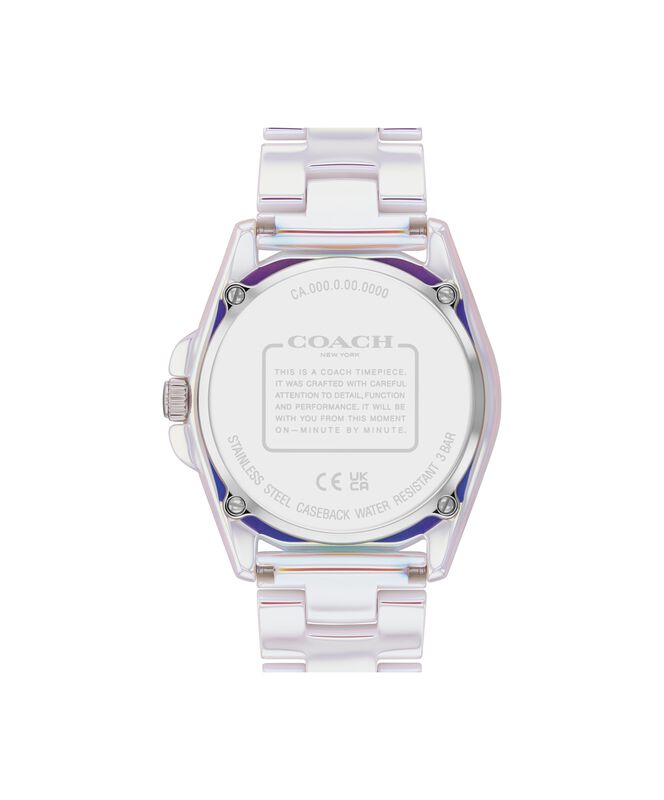COACH Ladies' Greyson Iridescent White Ceramic White Dial 36mm Watch 14504390 image number null