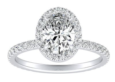 Brielle. Oval-Cut Lab Grown 1ctw. Diamond Halo Engagement Ring in 14k White Gold