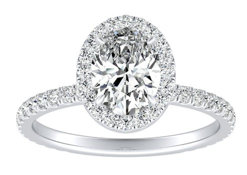 Brielle. Oval-Cut Lab Grown 1ctw. Diamond Halo Engagement Ring in 14k White Gold image number null