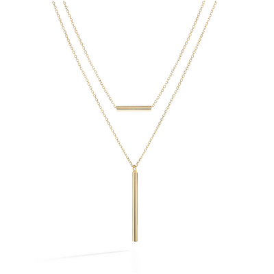 Layered Vertical & Horizontal Bar Necklace in 14k Yellow Gold