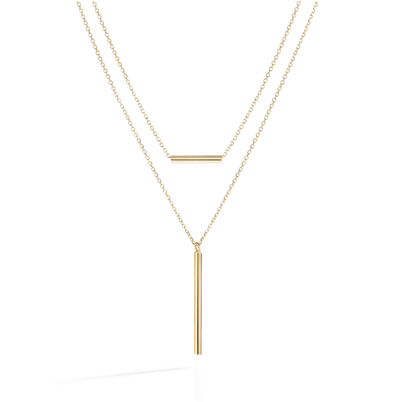 Layered Vertical & Horizontal Bar Necklace in 14k Yellow Gold image number null