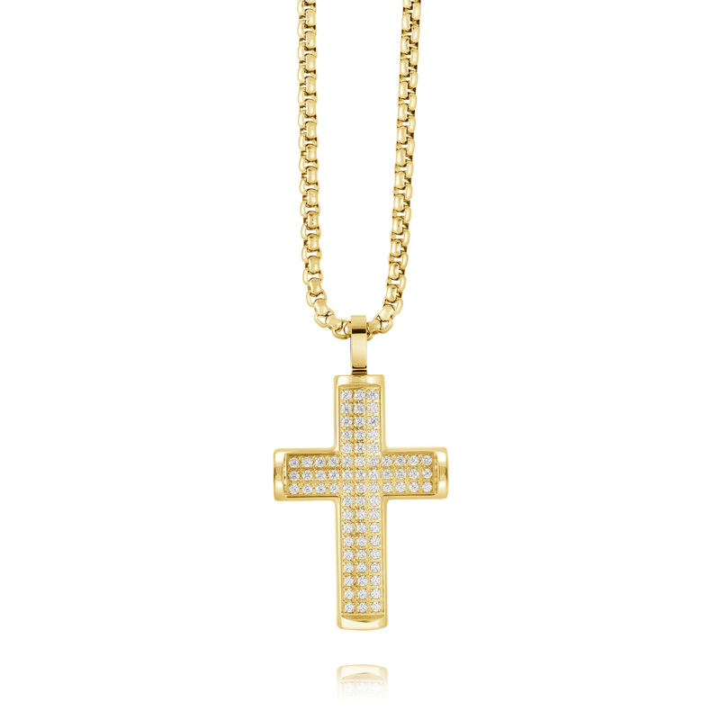 White Cubic Zirconia Cross Necklace in Gold Plated Stainless Steel image number null