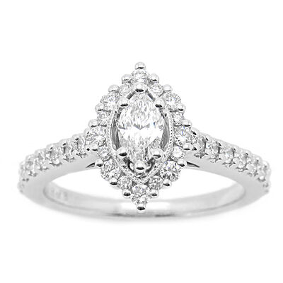 Melissa. Marquise 3/4ctw. Diamond Vintage-Inspired Engagement Ring in 14k White Gold