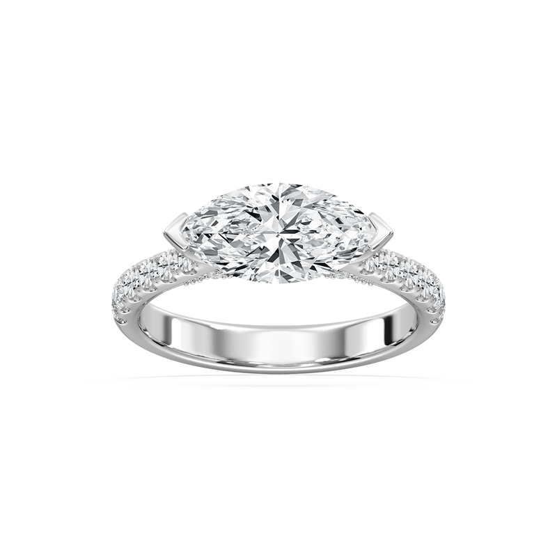 Marquise Lab Grown Diamond 2 1/2ctw. East West Half Bezel Engagement Ring in 14k White Gold image number null