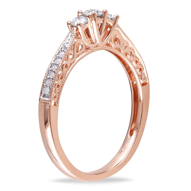Round Cut Diamond 3-Stone Promise Ring 1/4ctw. in 10k Rose Gold  image number null