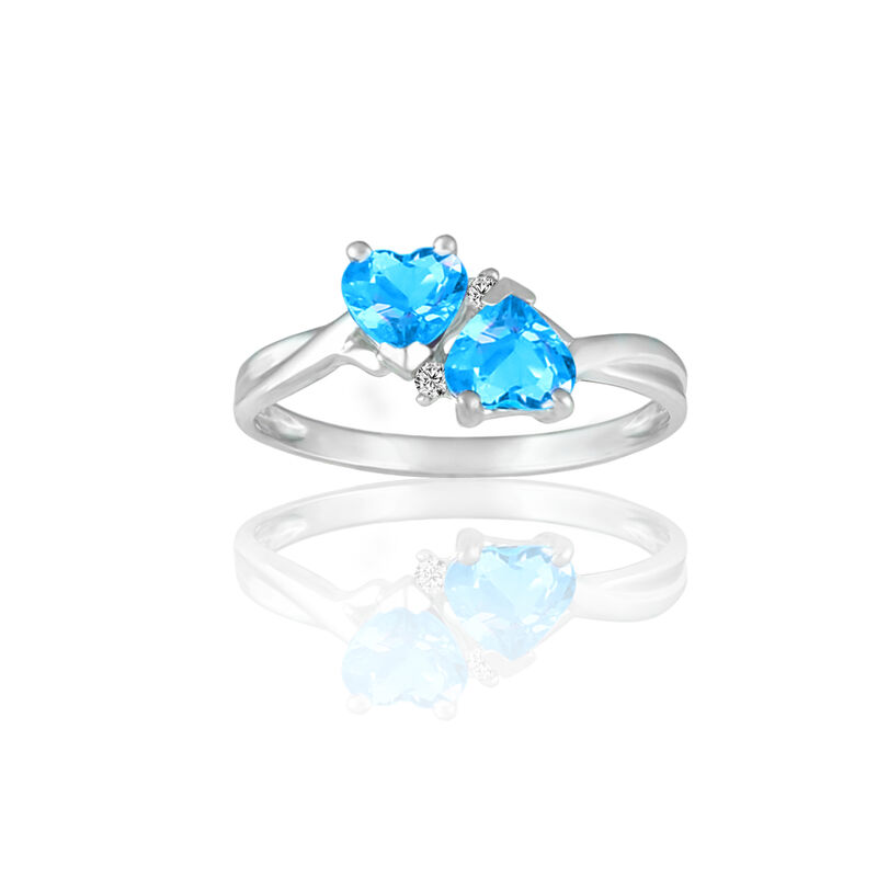 Blue Topaz Double Heart Diamond Ring in Sterling Silver image number null