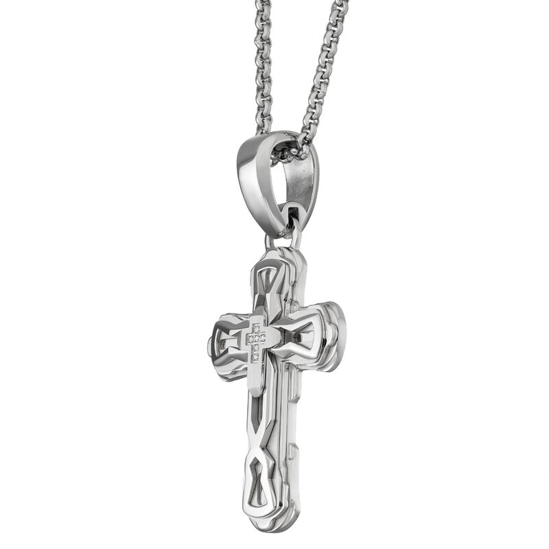 BLACK & BLUE Men's Diamond Cross Pendant Necklace In Stainless Steel image number null
