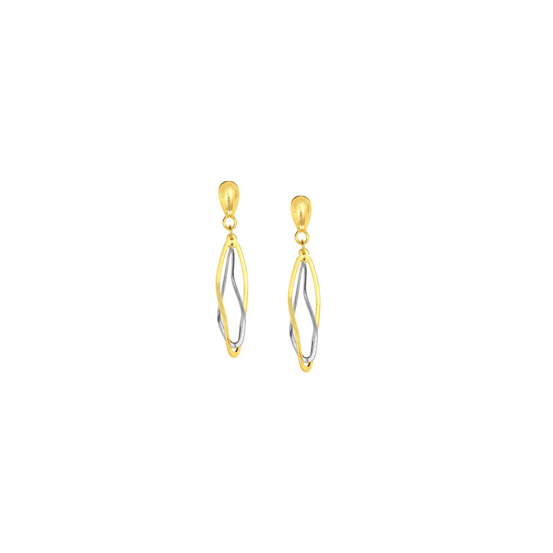 Double Wave Shape Dangle Earrings in Two-Tone Gold image number null