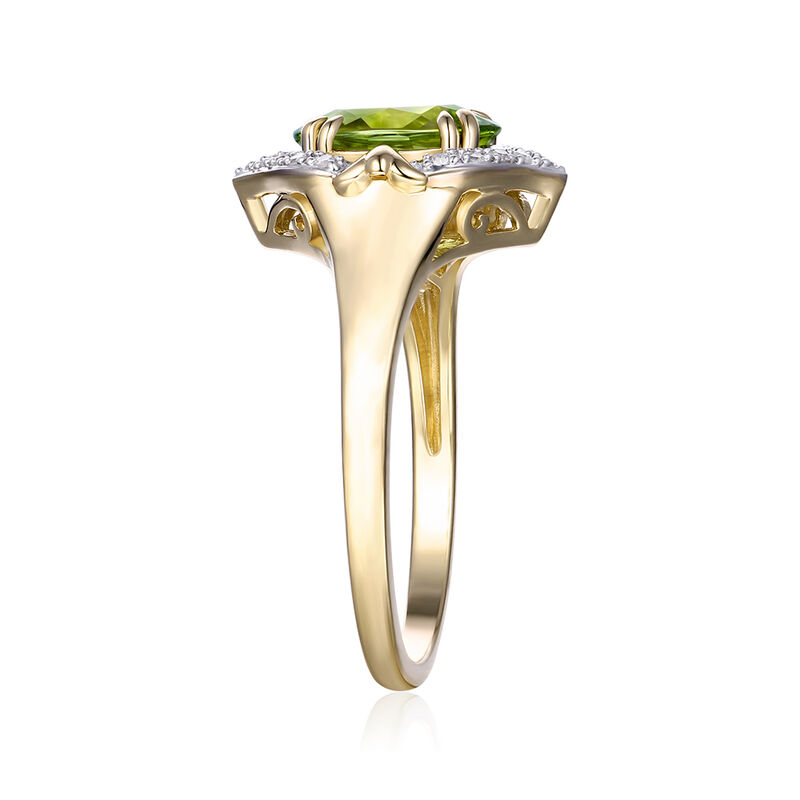 Oval Peridot & Diamond Halo Ring in 10k Yellow Gold image number null
