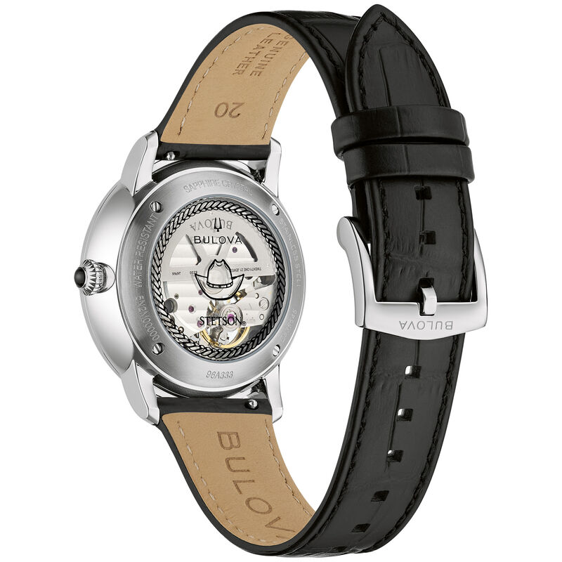 Bulova Stetson Bison Automatic Black Dial Leather Strap Watch 96A333 image number null