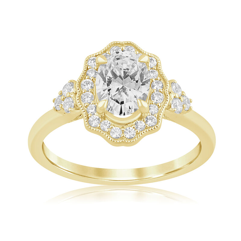 Oval Lab Grown Diamond 1 1/3ctw. Vintage Halo Engagement Ring in 14k Yellow Gold image number null