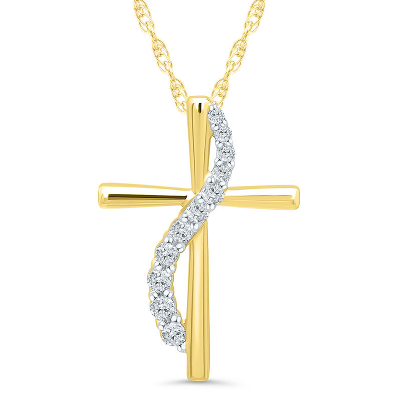 .10ctw. Diamond Journey Cross Pendant in 10k Yellow Gold image number null