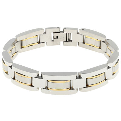 Men's Stainless Steel Gold Ion-Plate Accent Bracelet 8.25"