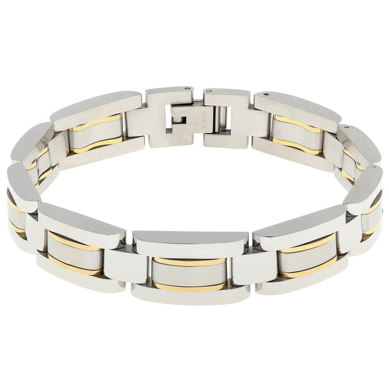 Men's Stainless Steel Gold Ion-Plate Accent Bracelet image number null