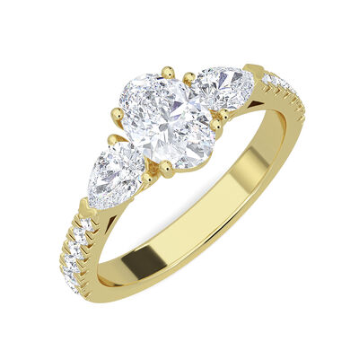 Pear Shaped Lab Grown 1.50ctw. Three Stone Engagement Ring in 14k Yellow Gold