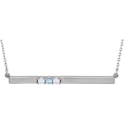 3-Stone Family Horizontal Bar Pendant in Sterling Silver