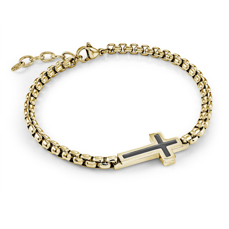 Cross Box Link Bracelet in Gold & Black IP Stainless Steel (4mm) image number null