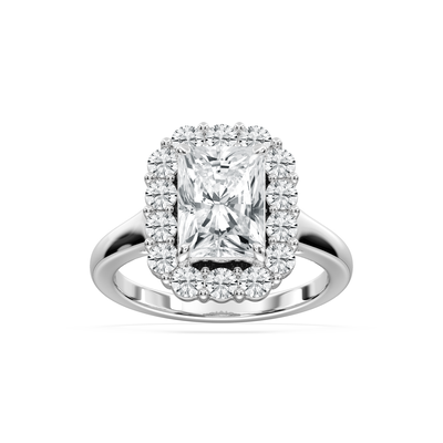 Radiant Lab Grown Diamond 4ctw. Halo Engagement Ring in 14k White Gold
