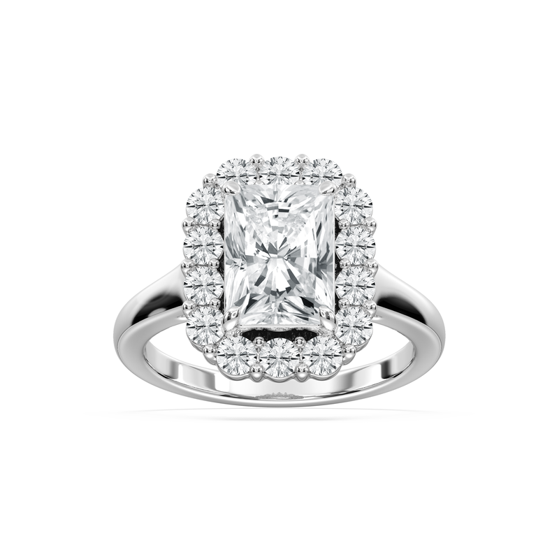 Radiant Lab Grown Diamond 4ctw. Halo Engagement Ring in 14k White Gold image number null