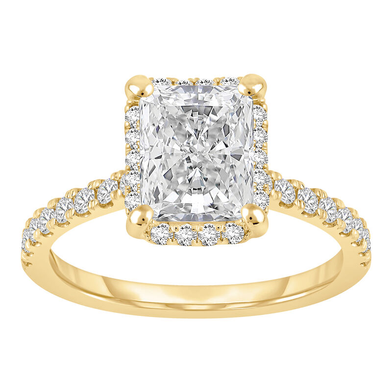 Radiant Lab Grown Diamond 3ctw. Halo Engagement Ring in 14k Yellow Gold image number null