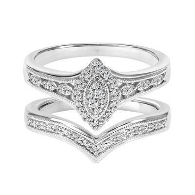 Brilliant-Cut 1/5ctw. Diamond Marquise Shaped Bridal Set in Sterling Silver