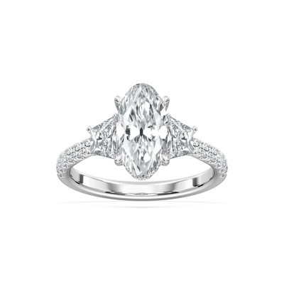 Moval Lab Grown Diamond 3ctw. Three Stone Engagement Ring in 14k White Gold