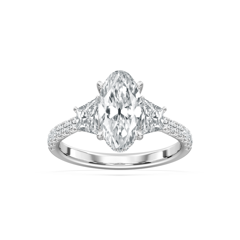Moval Lab Grown Diamond 3ctw. Three Stone Engagement Ring in 14k White Gold image number null