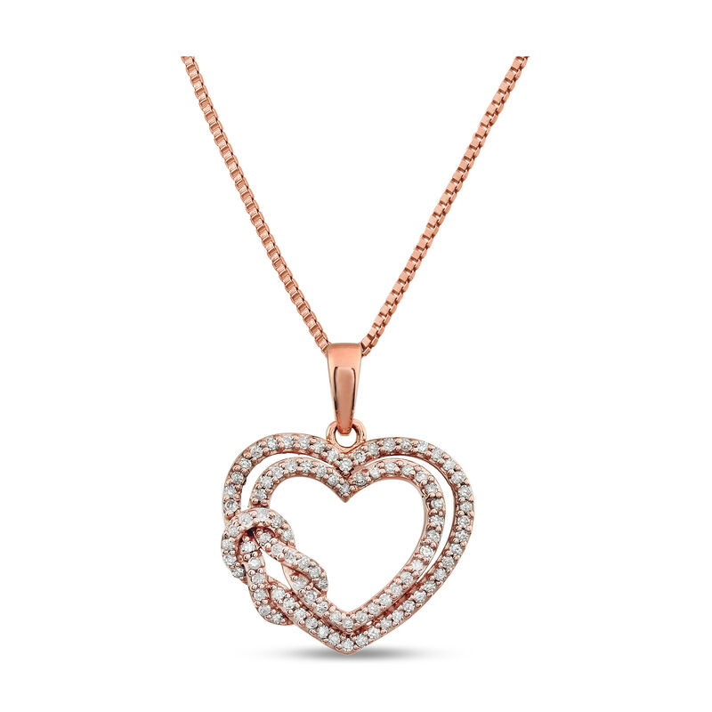 Diamond Knot Heart Necklace in 10k Rose Gold image number null