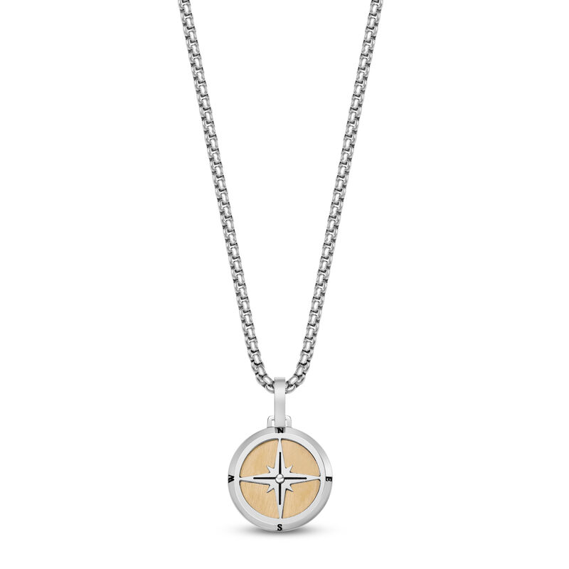 Gold Tone Pendant on 24" Box Chain in Stainless Steel image number null