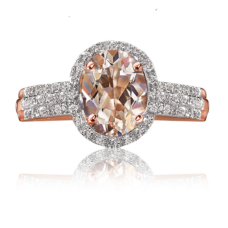 JK Crown® Morganite & Diamond Halo Ring in 10k Rose Gold