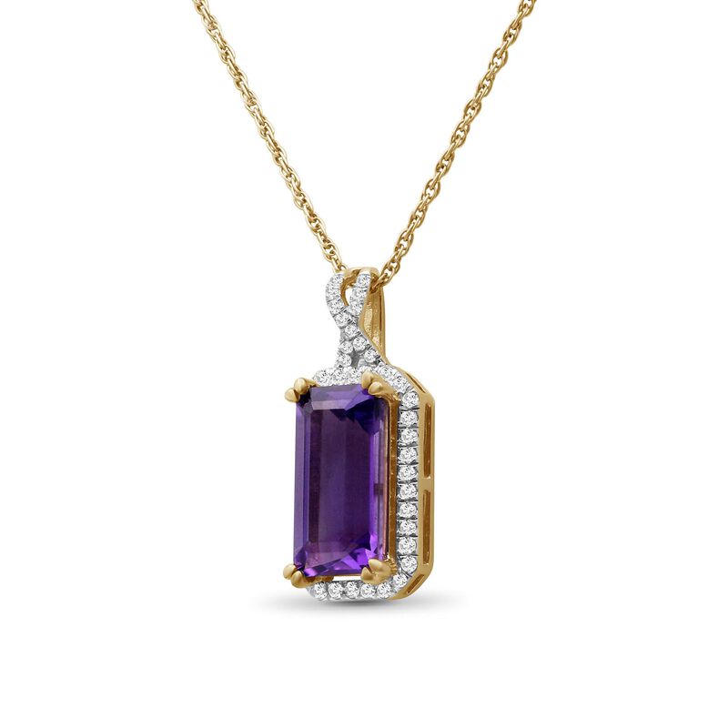 Emerald-Cut Amethyst & Diamond Pendant in 10k Yellow Gold image number null
