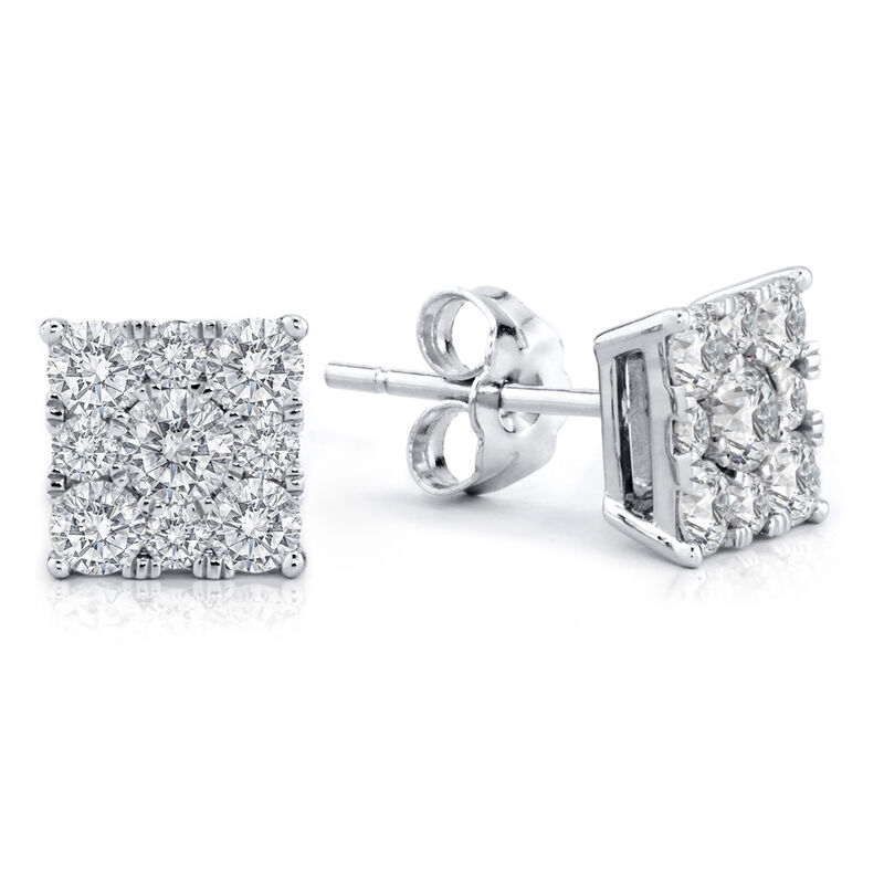 Diamond Square Stud 1.00ctw. Cluster Stud Earrings in 10k White Gold image number null