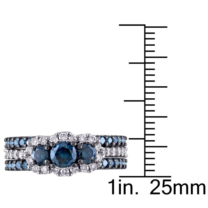 Round-Cut 2ctw. Blue Diamond 3-Stone Bridal Set in 10k White Gold image number null
