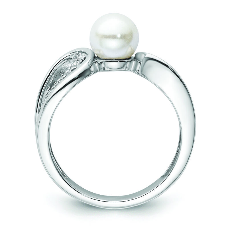 Freshwater Pearl & Diamond Open Side Ring in 10k White Gold image number null