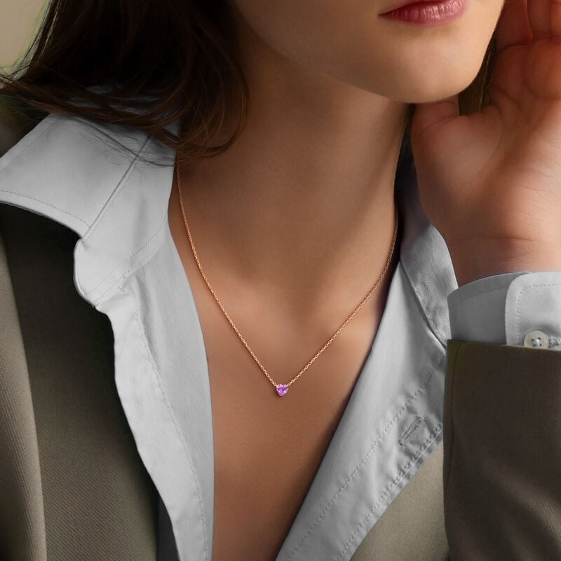 Amethyst Heart Necklace in Rose Plated image number null