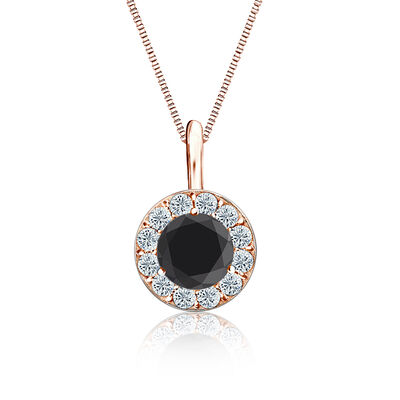 Black & White Diamond Halo 1ct. t.w. Pendant in 14k Rose Gold