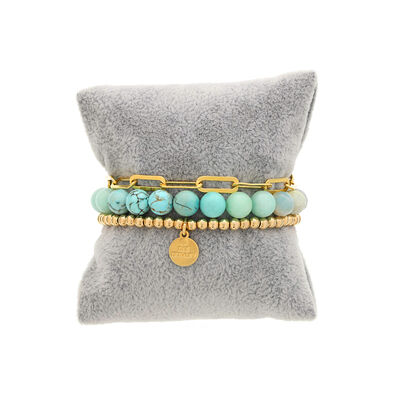 Amazonite Ombre Stack wit Paperclip Chain Bracelet in 18k Gold Plated Sterling Silver
